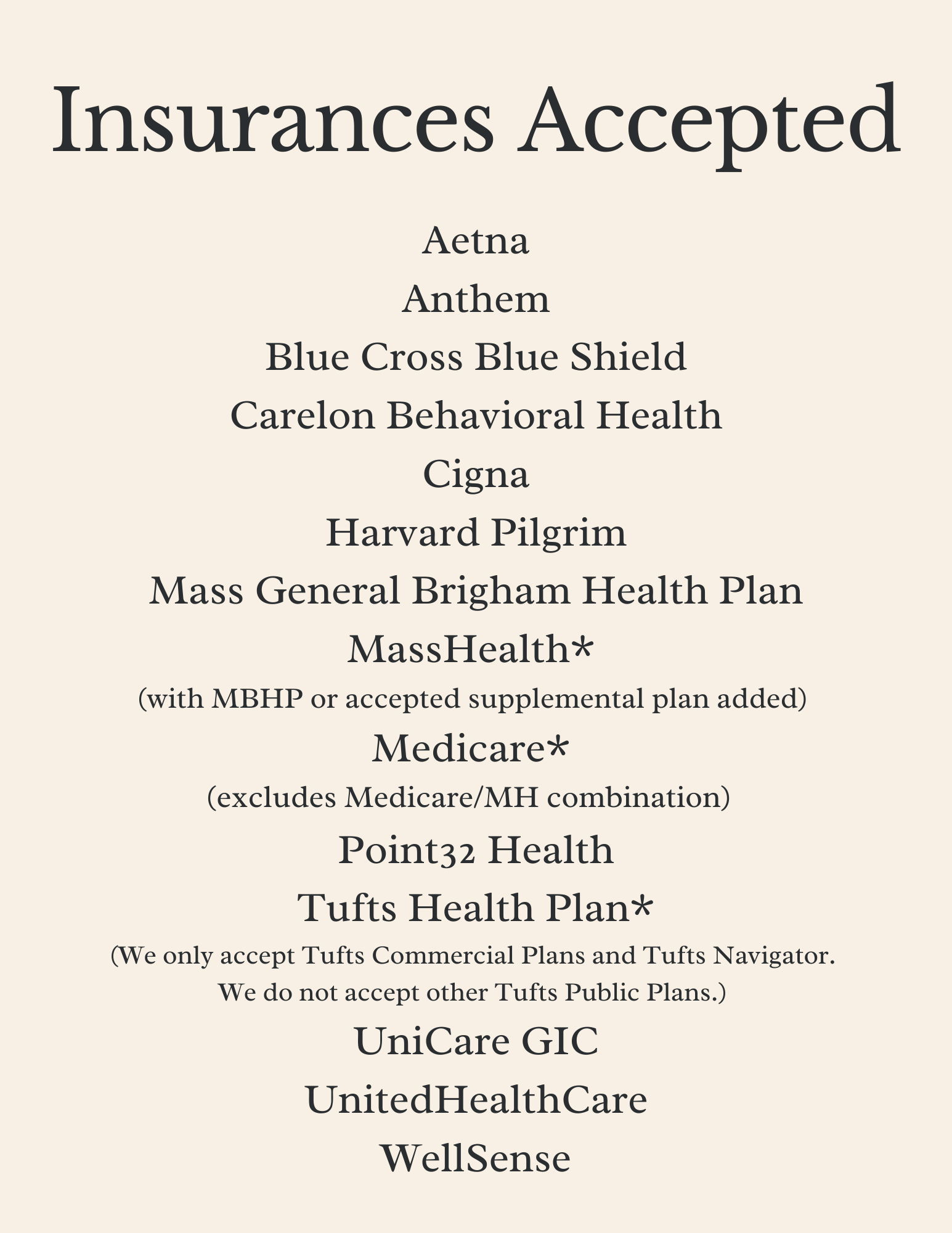 Issurances Insurances Accepted — North Shore Nurse Practitioner Associates