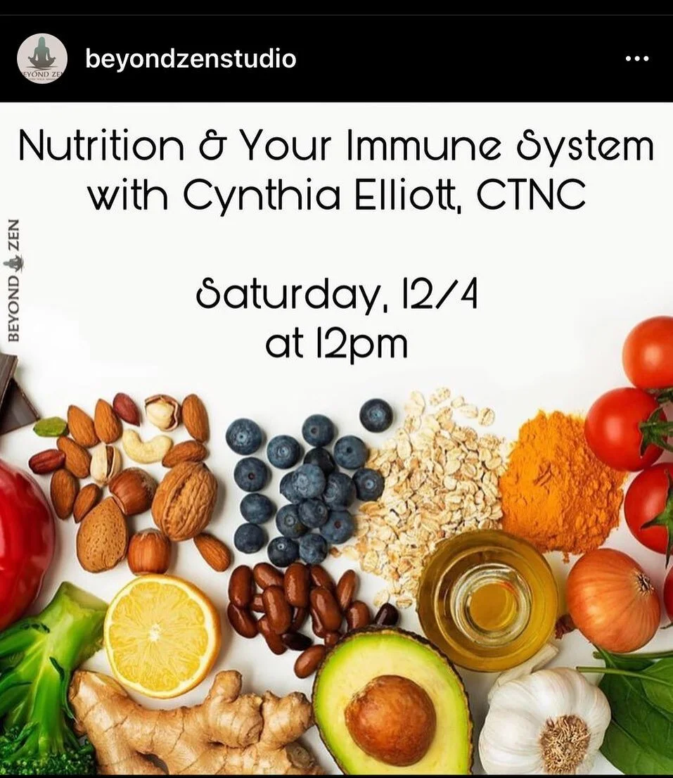 I&rsquo;m so excited to share what I know about nutrition and the immune system next Saturday December 4th at @beyondzenstudio! I&rsquo;ll also be sharing some great recipes and some of my other favorites for keeping your immune system strong and hea