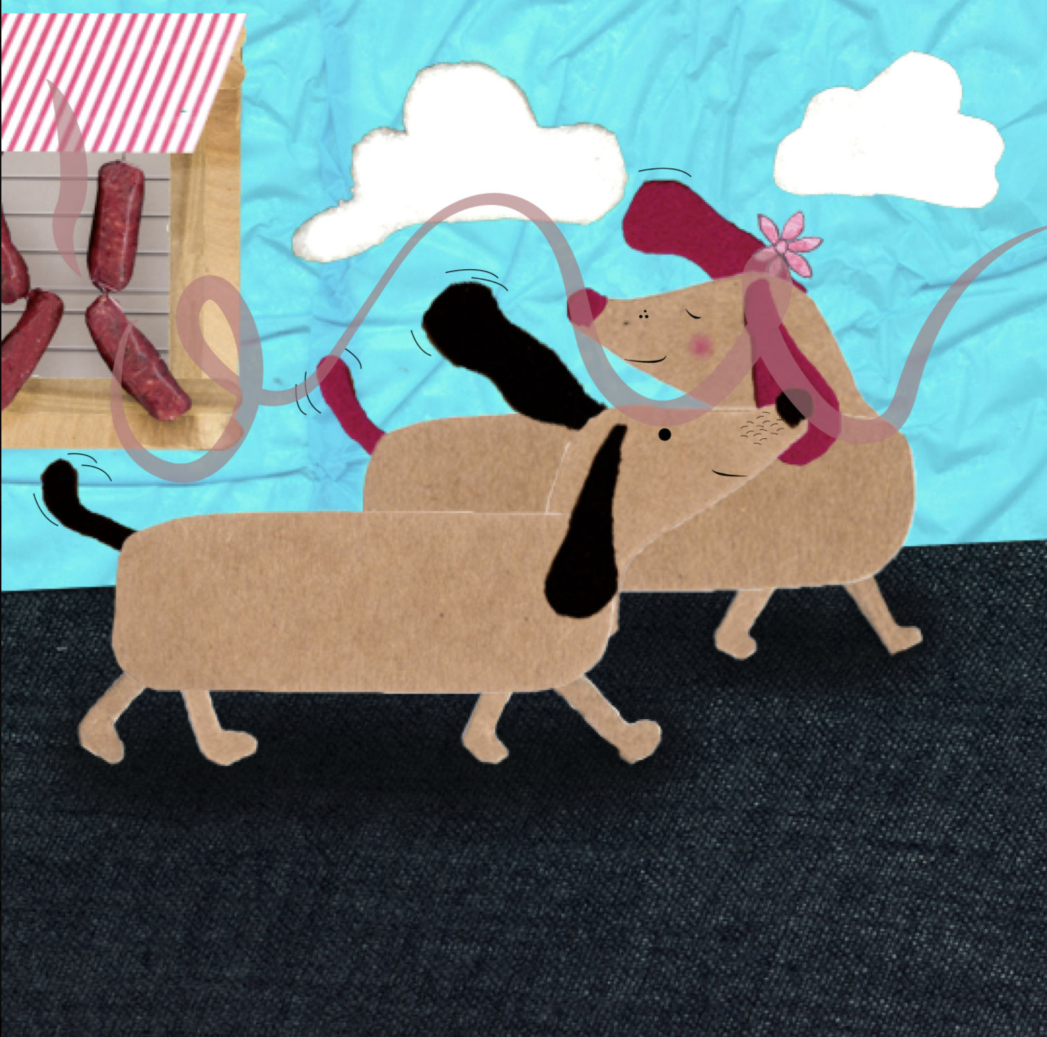 Two hungry dogs went out on a walk 
They were caught by the smell of a big butcher’s block