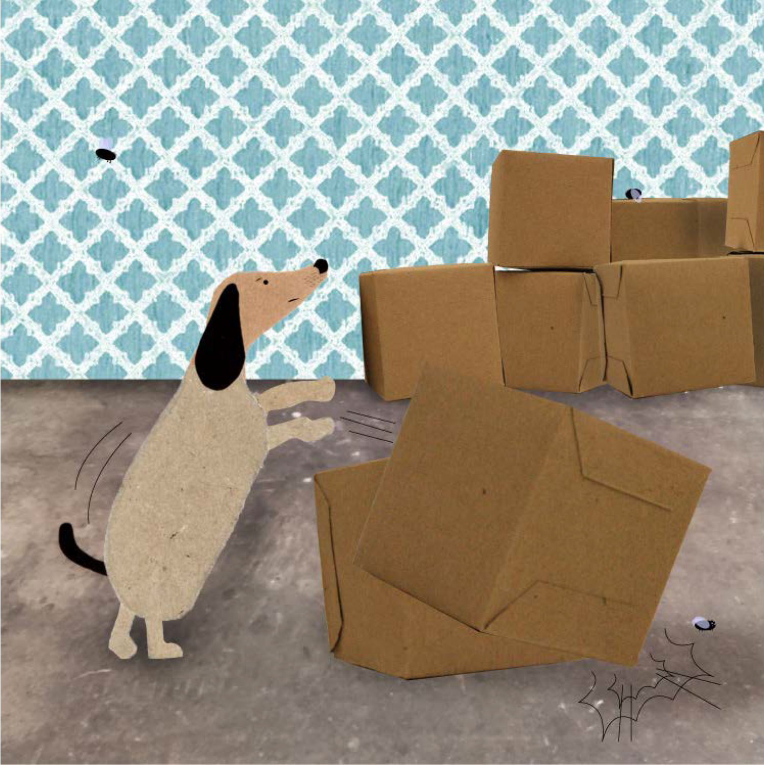 The two hungry dogs knocked over some boxes
The butcher went to see what had caused it