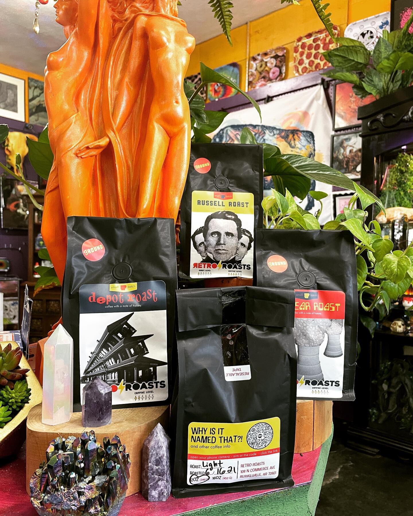 Heads up! We now carry bags of your favorite local coffee ☕️ @retroroasts 
.
.
.
.
.
.
#retroroast #localcoffee #localbusiness #shopsmall #headshop #coffeeofinstagram #freshcoffee #crystals #witchesofinstagram