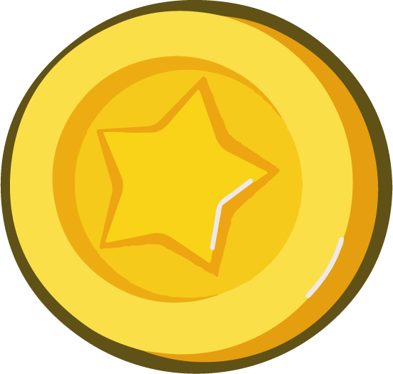 Gold coin with a star shape inside.
