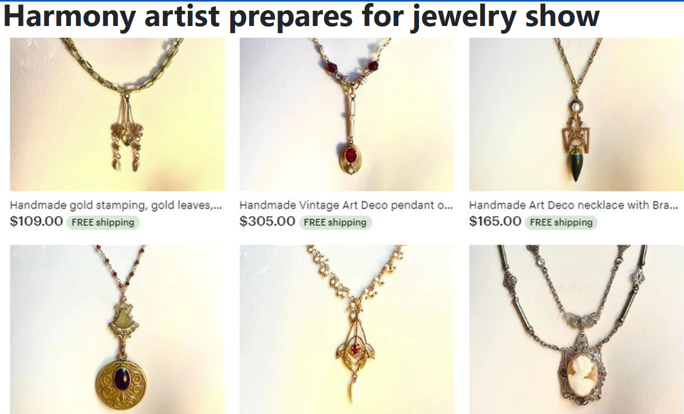 Upcycled Jewelry Show with Robbie Brokken at Bee Balm in Harmony, MN