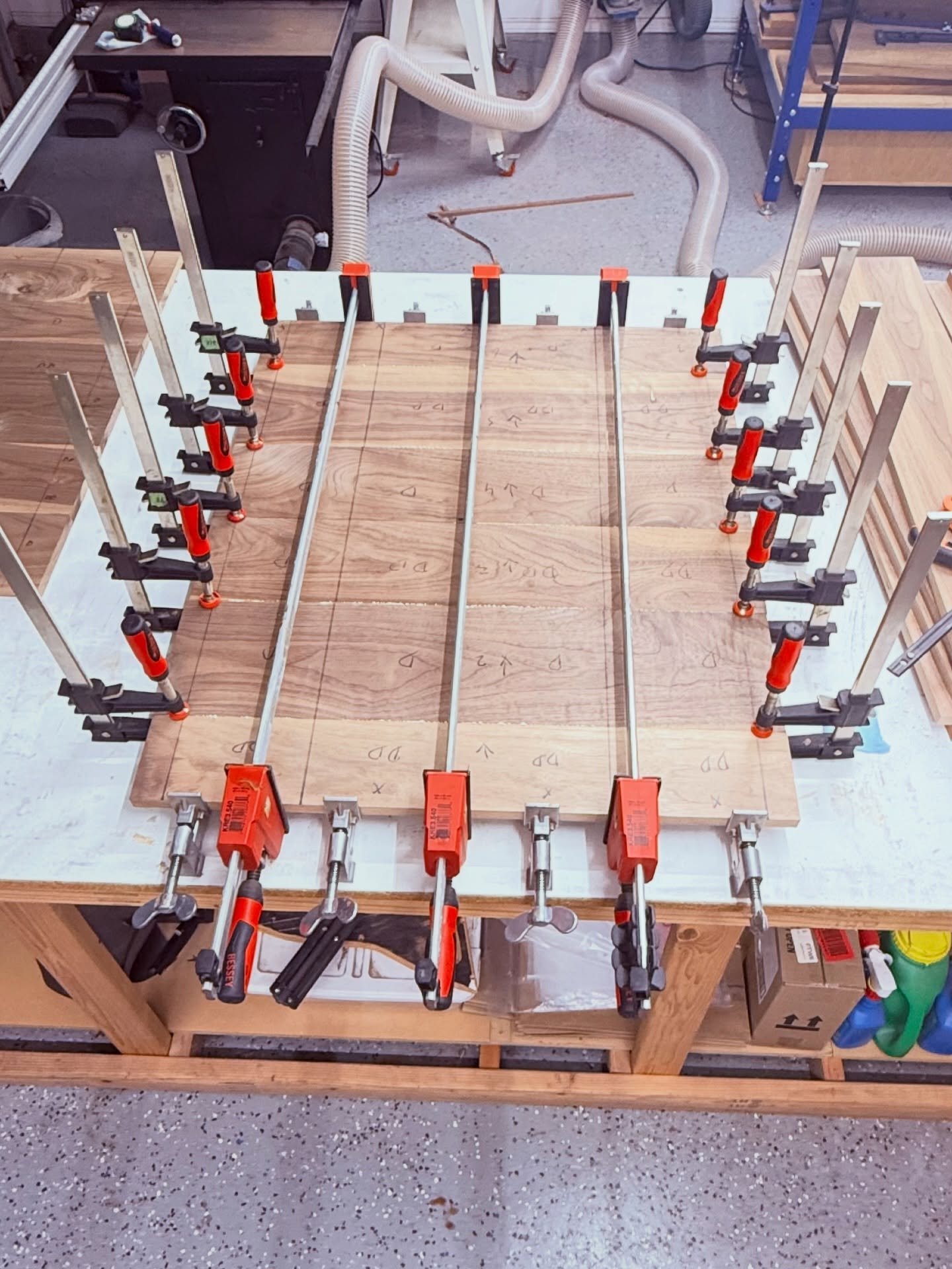 Feels good to be back in the shop after a break.
Sliding door panel glue-up for a custom sideboard/cabinet.
Flat, aligned, and clamped just right.
#woodworking #glueup #pannel #woodwork