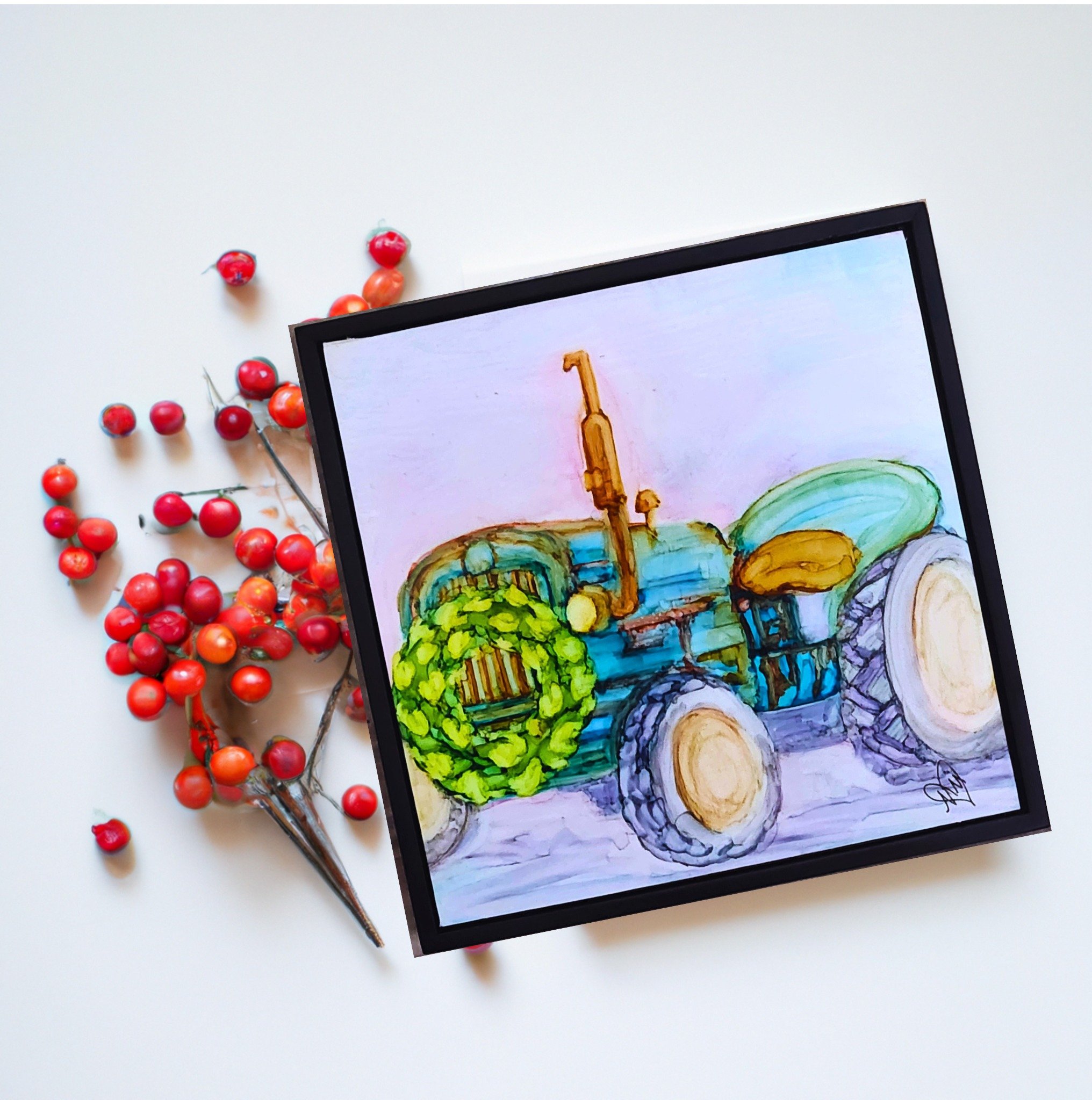 Farm Charm - Original Art 6&quot;x6&quot;
This vintage tractor is a charming piece of farm life.
I grew up around a lot of tractors and other machinery, and whenever I see an old tractor it reminds me of my dad, and of times as a kid when we got to r