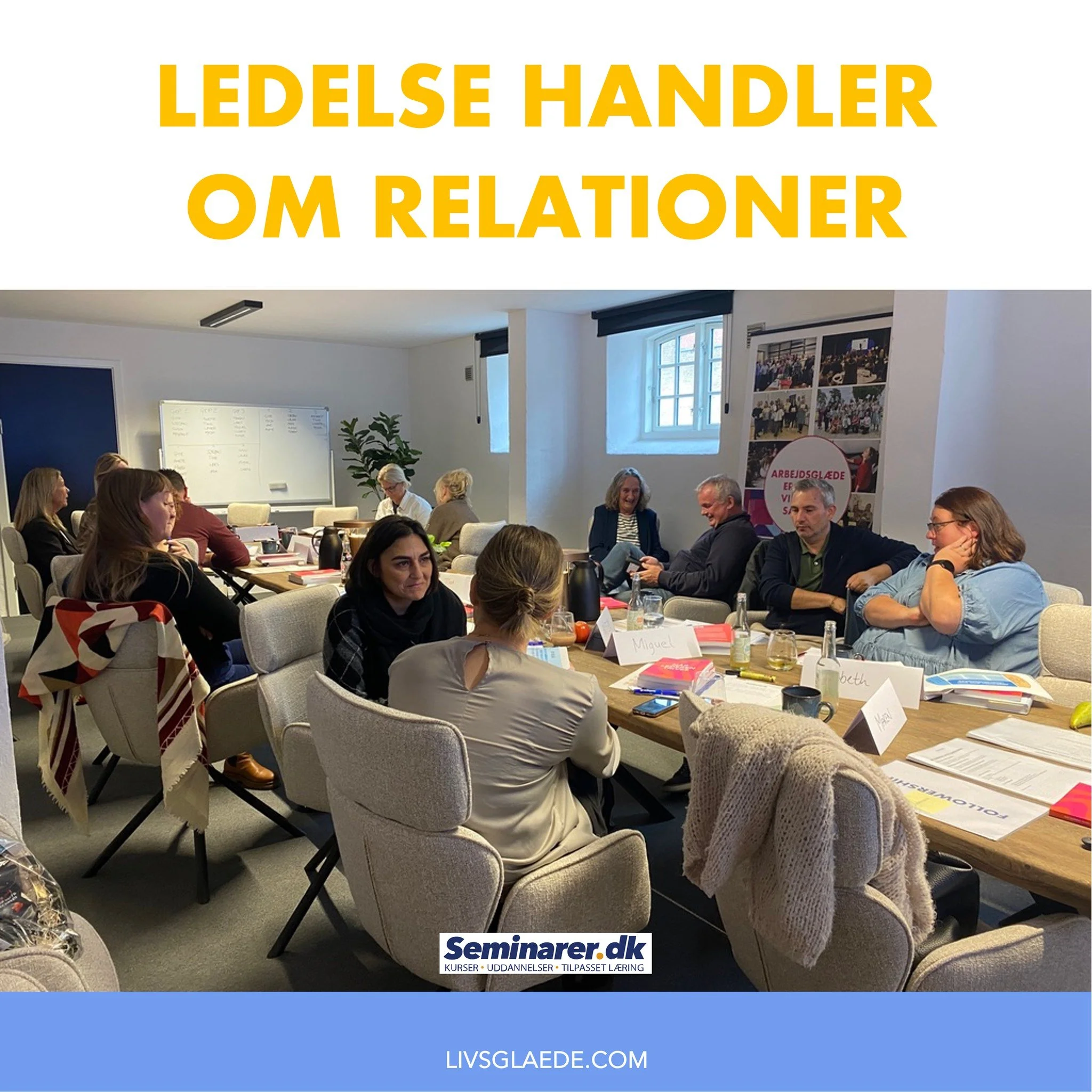 LEDELSE, RELATIONER OG BALANCE
 
P&aring; 2. modul af vores lederuddannelse &ndash; som vi i LIVSGLAEDE udbyder i samarbejde med Seminarer.dk &ndash; dykkede vi ned i et tema, som virkelig g&oslash;r en forskel i hverdagen: Arbejdsgl&aelig;de som led