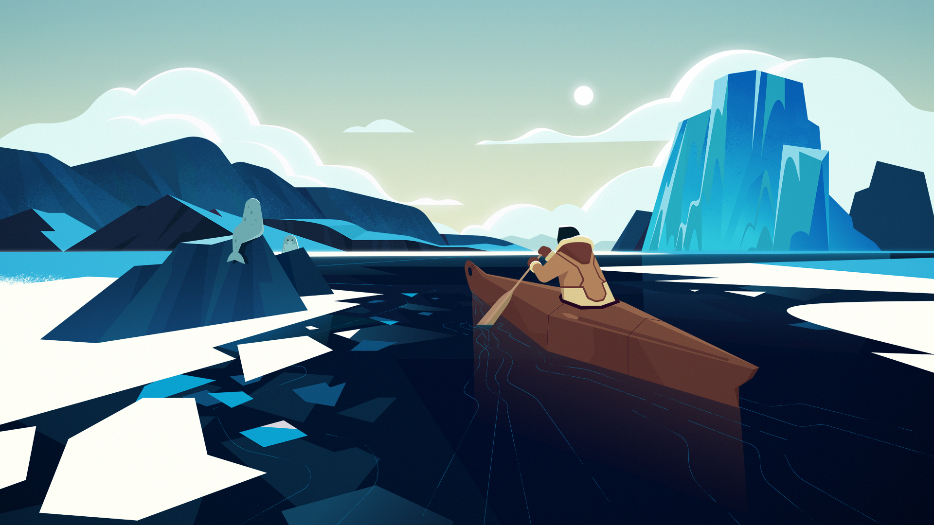 WWF Arctic Less Noise More Life whales underwater animation illustration sealife seal canoe