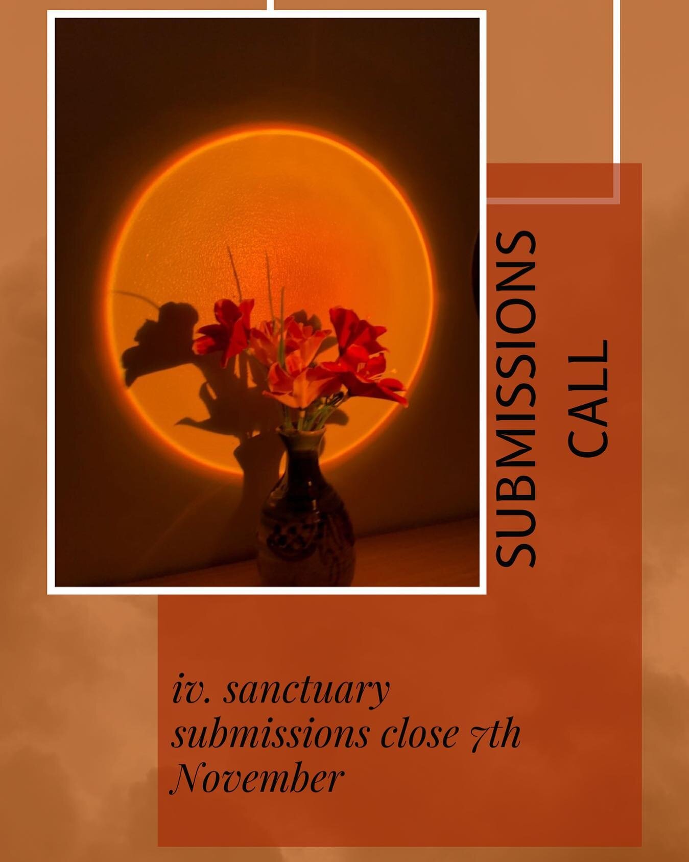 Submit to Sanctuary! 

Less than one week left to submit to our fourth edition, sanctuary. We are particularly looking for PHOTOGRAPHY AND ARTWORK. 

With love, 
&Uacute;na and Jack