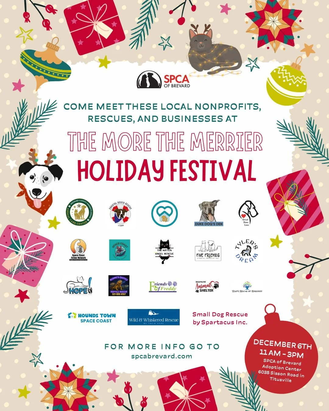 One reason we&rsquo;re so excited about our The More The Merrier Holiday Festival this Saturday (December 6th) from 11AM-3PM at the SPCA Adoption Center is that local shelters, rescues, nonprofits, and businesses are coming together. We share a commo