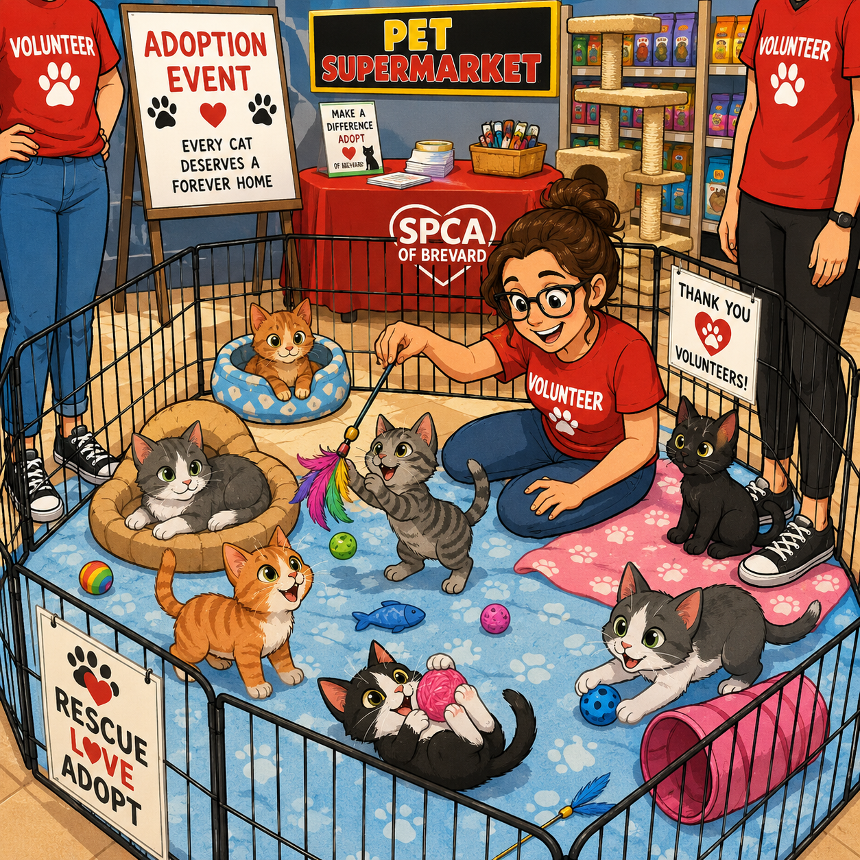 Volunteers Playing with Cats