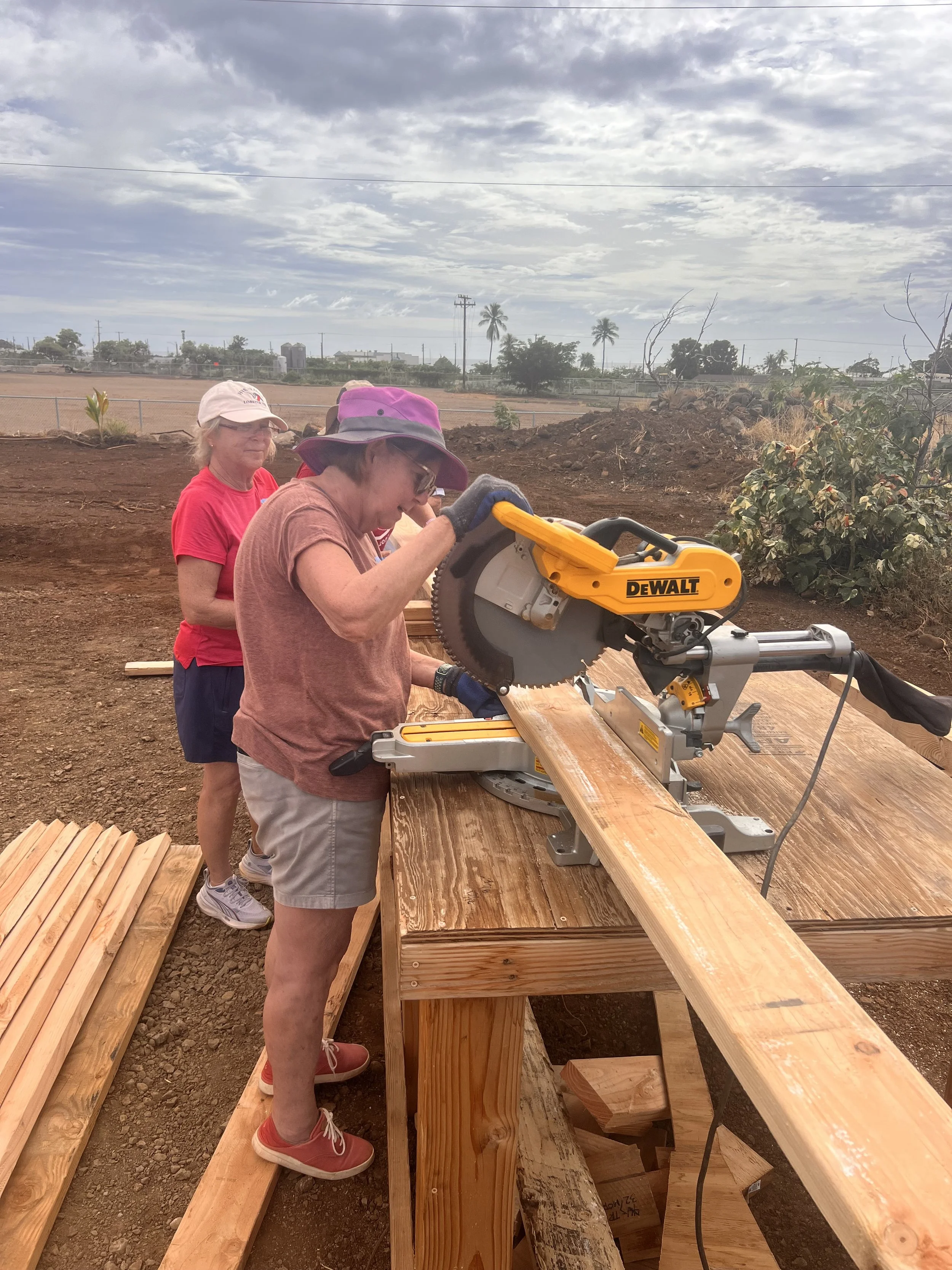 Laurie on the saw with Jane in background.jpg