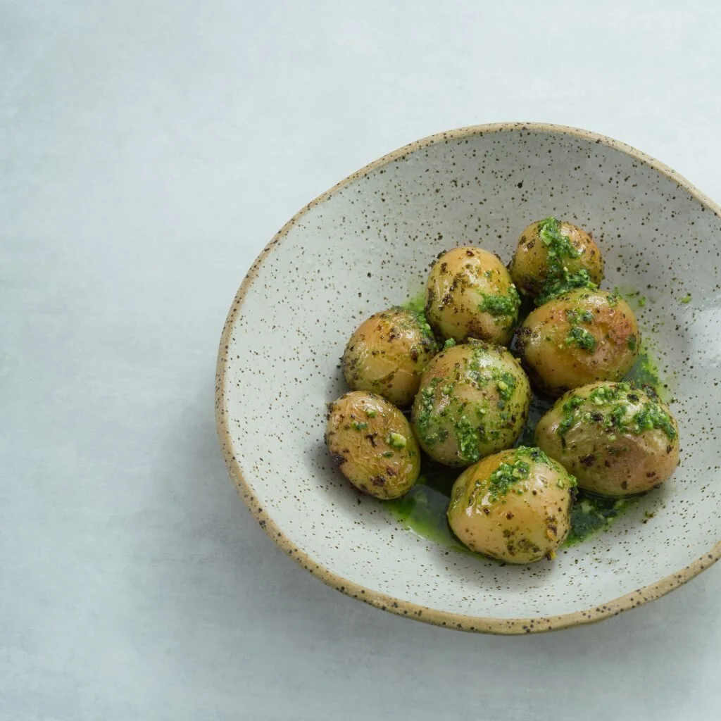 Roasted Pesto Potatoes (vegan)