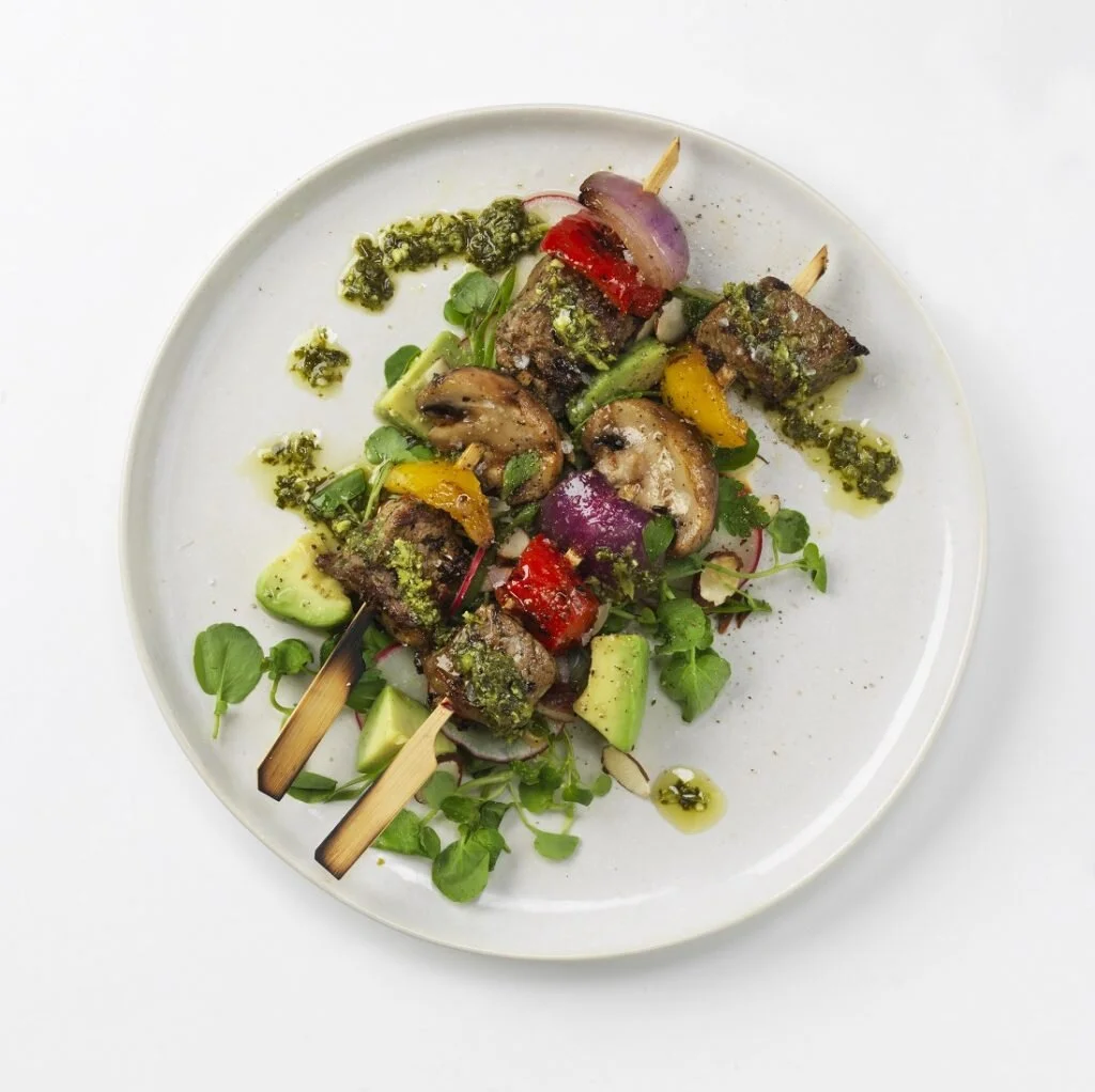 Grilled Steak Kababs with Salad