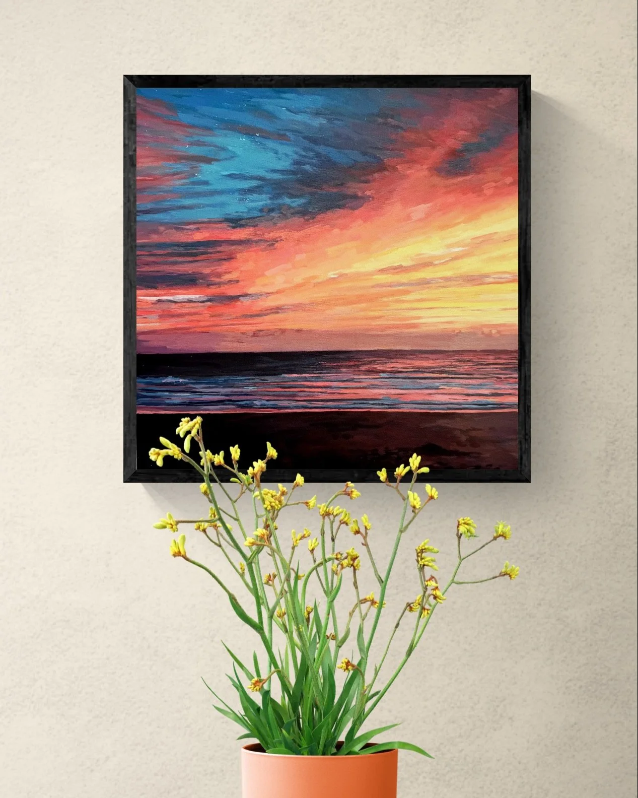 Potted plant with yellow buds sitting on a stool (1).jpeg