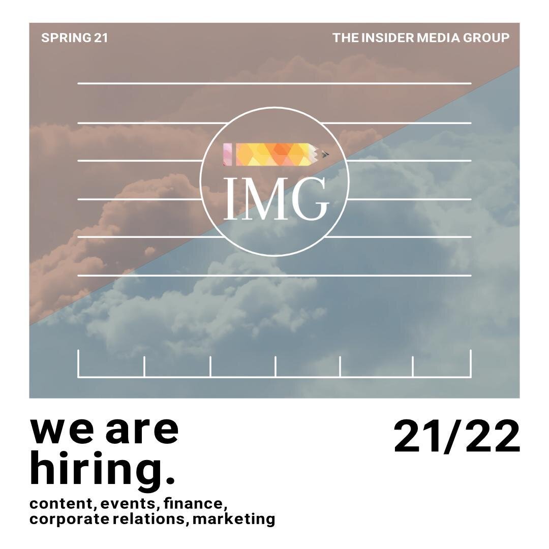 Attention all content creators and passionate business students!📣⠀⁠
⠀⁠
We are hiring for our 2021-2022 Insider Executive Team and there is a spot for YOU! 🥳 Applications are available for roles in content, events, finance, marketing, and corporate 