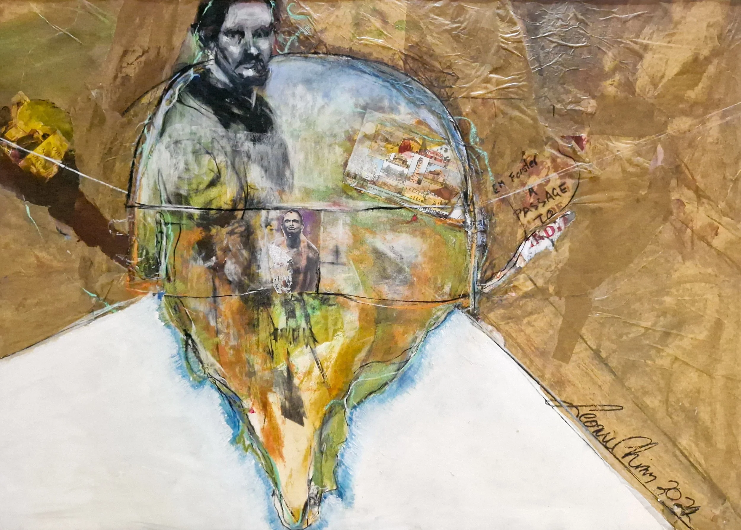 E.M. Forster APassage to India, mixed media on paper, 2023