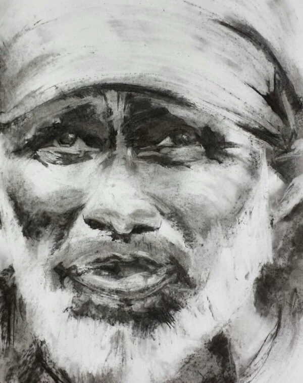 Shirdi Sai Baba, Charcoal on Paper, 2016, SOLD