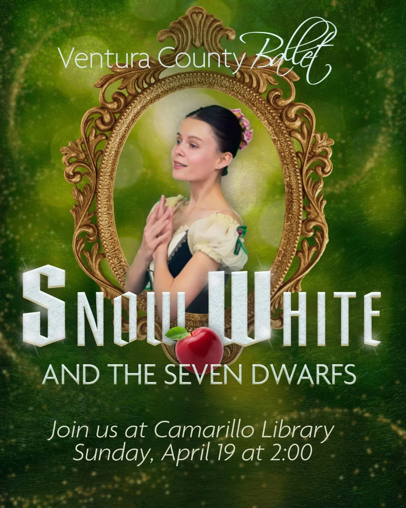 Join us this Sunday, April 19 at 2:00 PM at the Camarillo Public Library for a special sneak peek of Snow White and the Seven Dwarfs!

We&rsquo;ll be presenting fun excerpts from the ballet, and it&rsquo;s the perfect (FREE!) afternoon activity for k