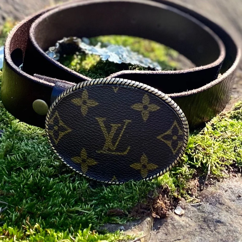 Louis Vuitton trophy buckle belt upcycled repurposed canvas 