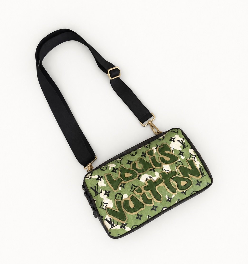 CUSTOM TRANSFORMED LOUIS VUITTON TROUSSE 28 HAND PAINTED MONOFLAUGE WITH EATHER WORK