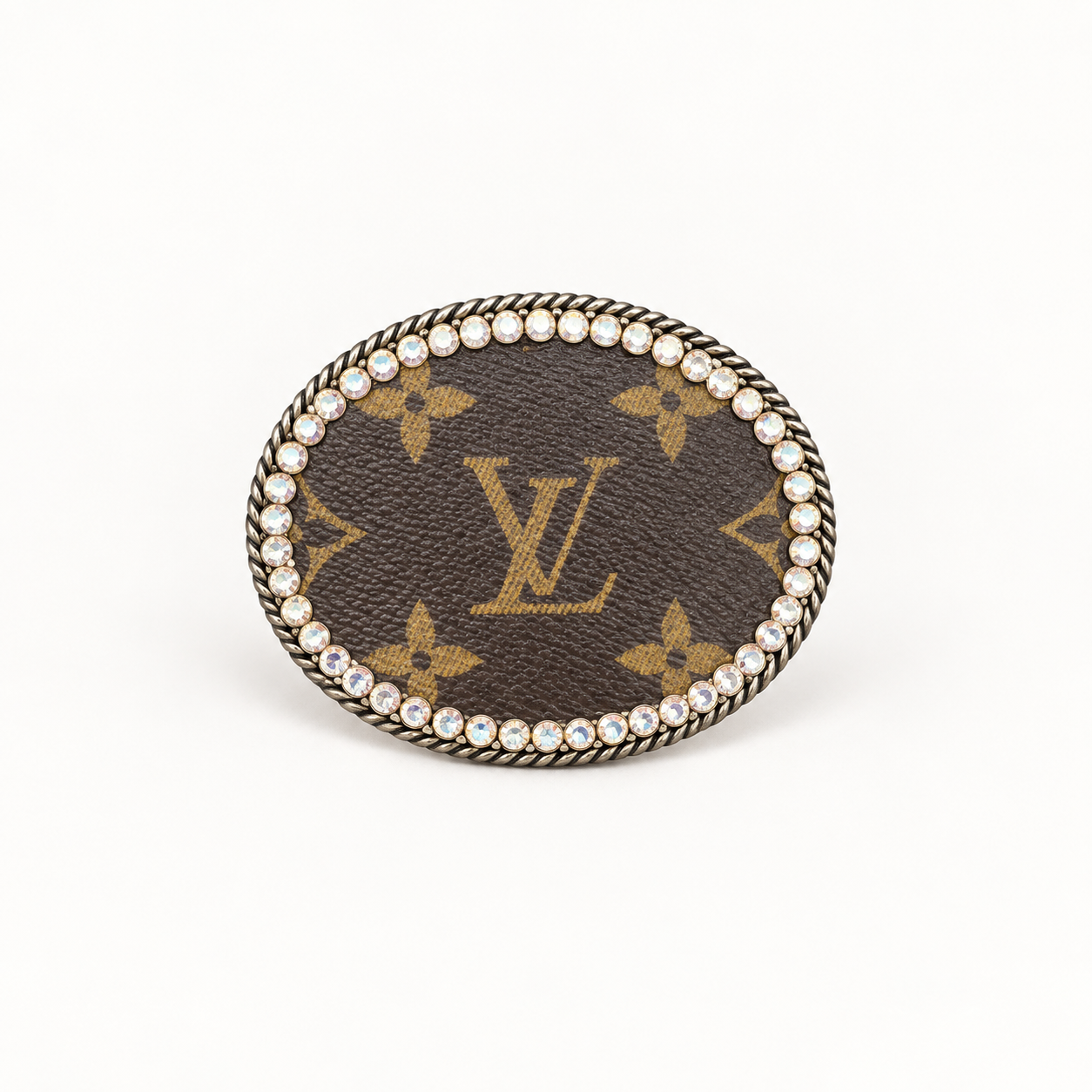 LOUIS VUITTON AUTH HARVESTED CANVAS UPCYCLED SPARKLE CRYSTAL TROPHY BELT BUCKLE