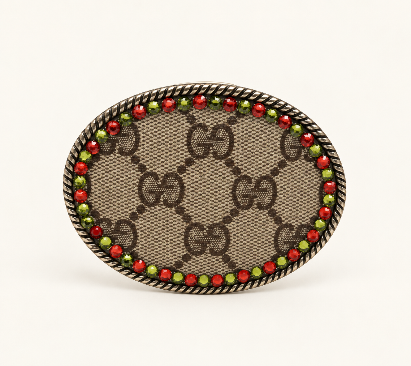 UPCYCLED GUCCI CANVAS CRYSTAL TROPHY BELT BUCKLE