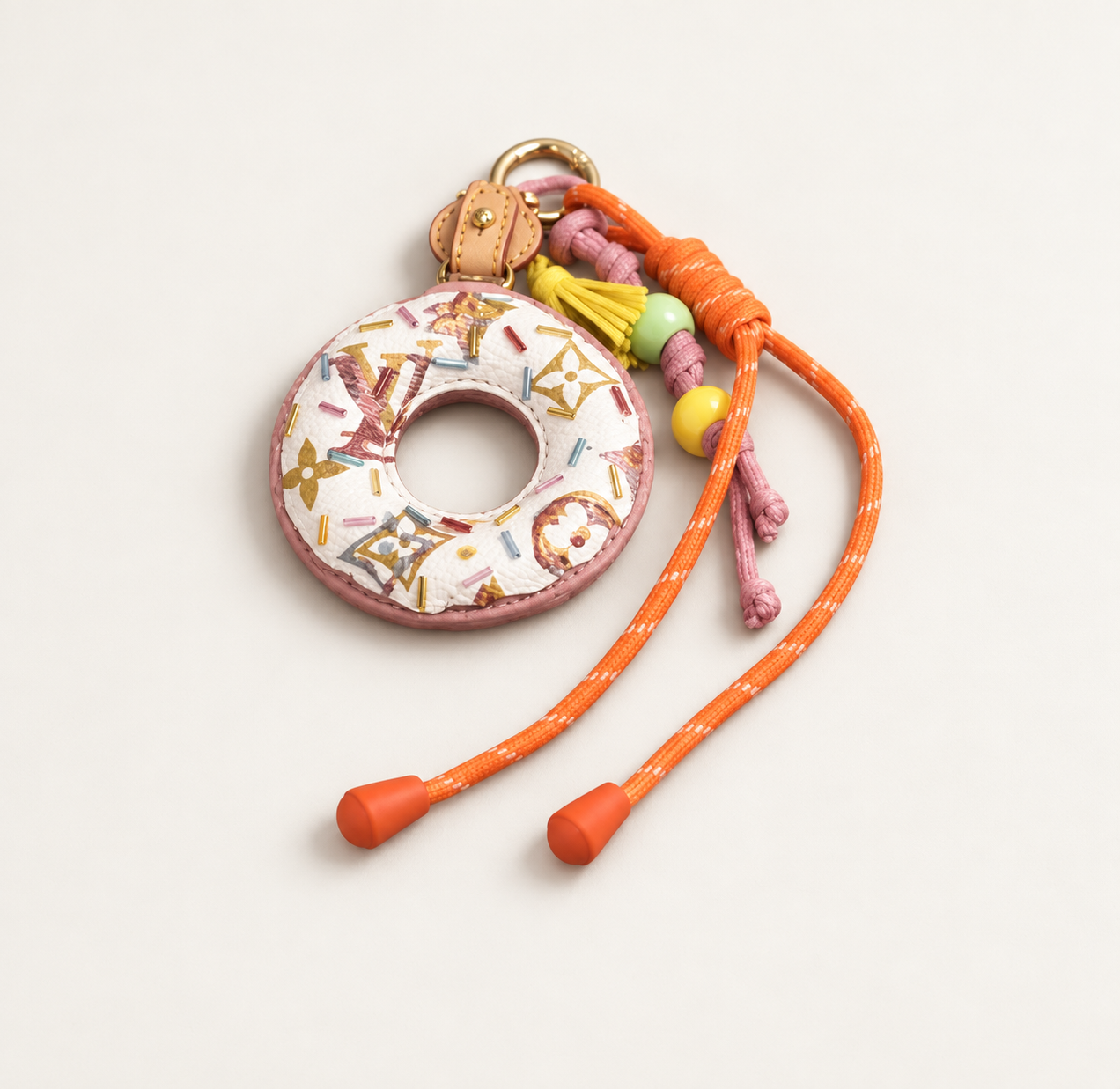 LOUIS VUITTON HARVESTED CANVAS WATERCOLOR AQUARELL 3D DOUGHNUT AND LEATHER KEYCHAIN BAGCHARM