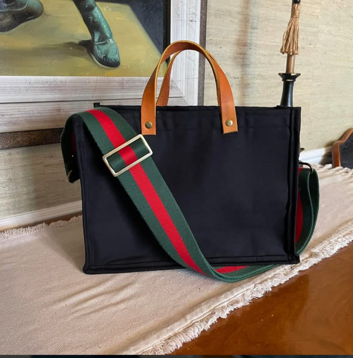ADJUSTABLE CROSSBODY STRAP - RACER STRIPE - RED & GREEN