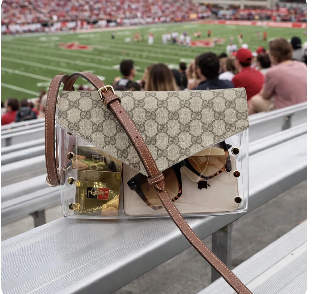 HARVESTED GUCCI CANVAS STADIUM CONCERT BAG W/ rivet detail