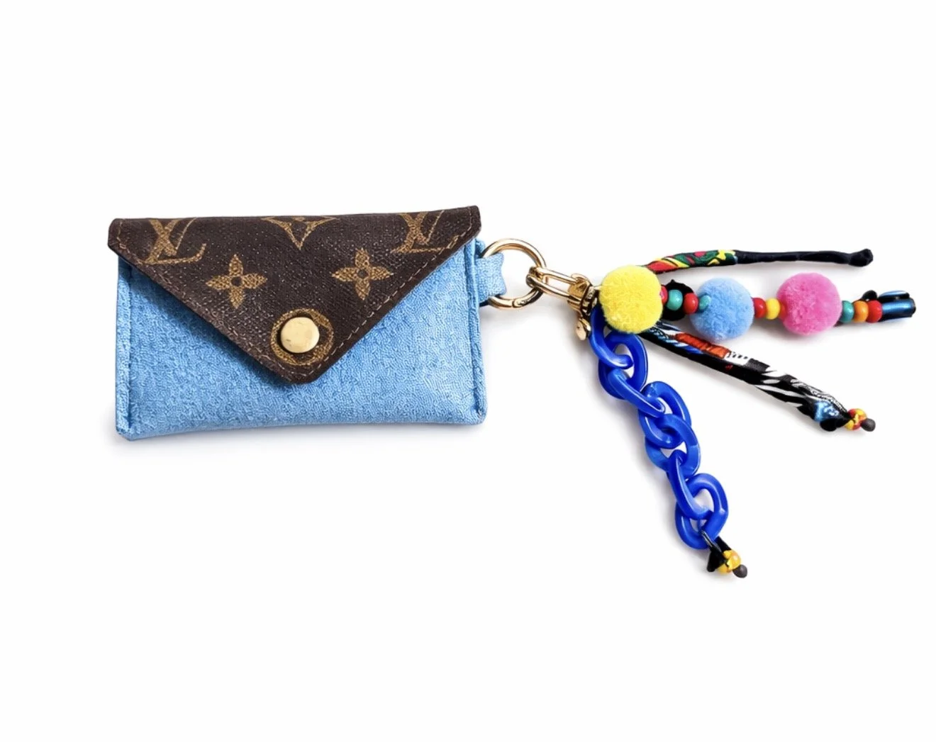 ENVELOPE BLUE LEATHER LVoed  CANVAS  CARD HOLDER KEY BAG CHARM