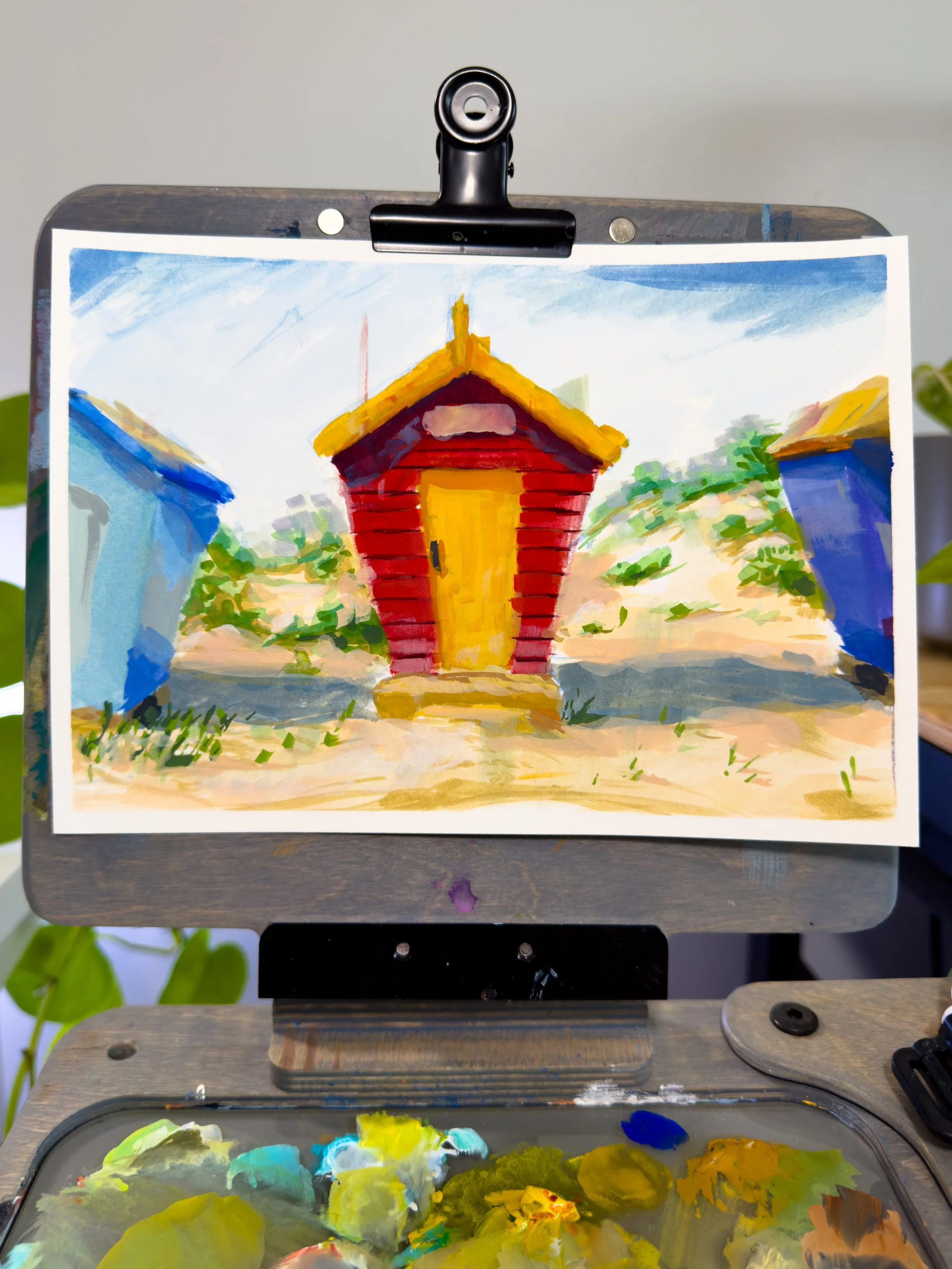 The Beach Hut - Original A5 Gouache sketch