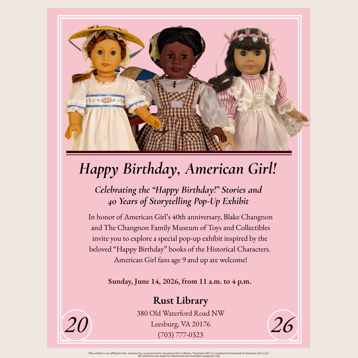 Happy Birthday, American Girl!: Celebrating the ‘Happy Birthday!’ Stories and 40 Years of Storytelling Pop-Up Museum Exhibit at Rust Library