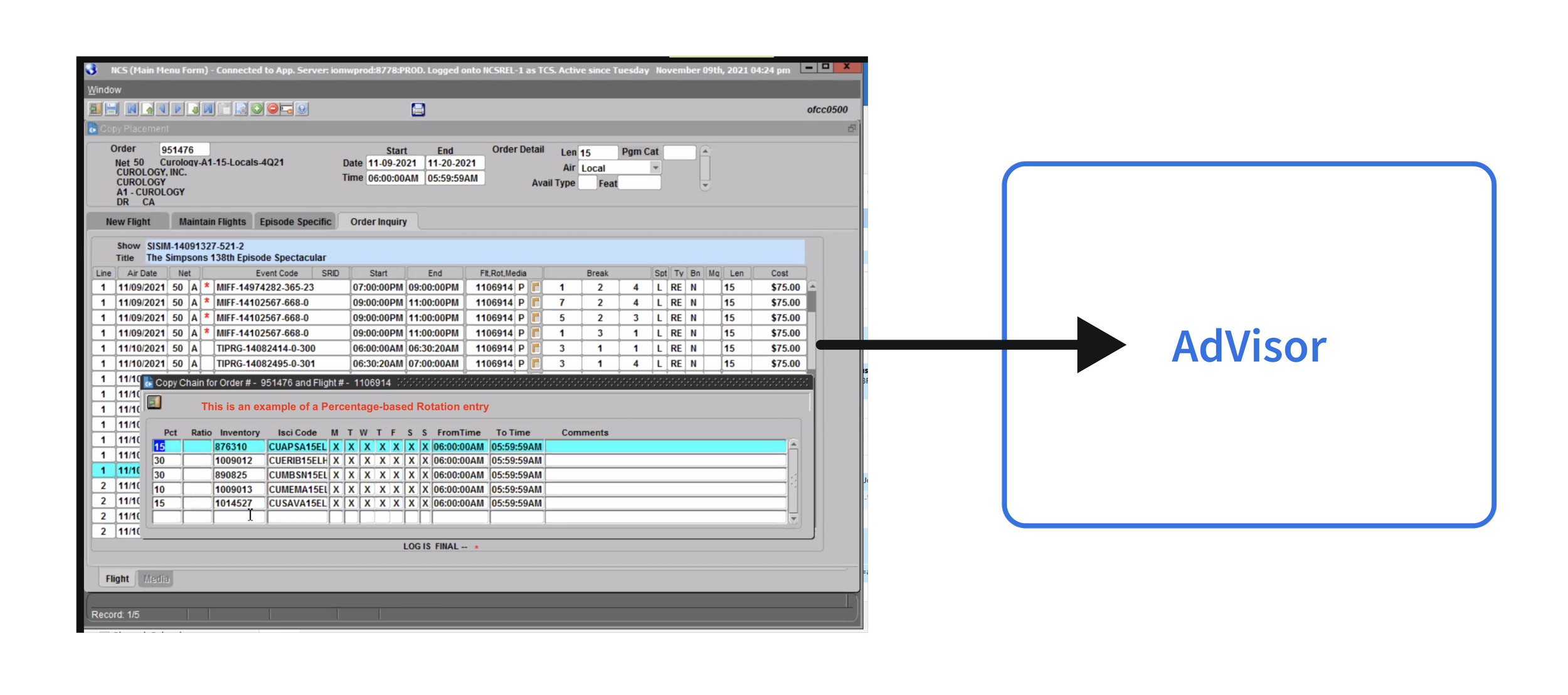 Image showing the old tool with an arrow flow to a rectangle that says AdVisor.
