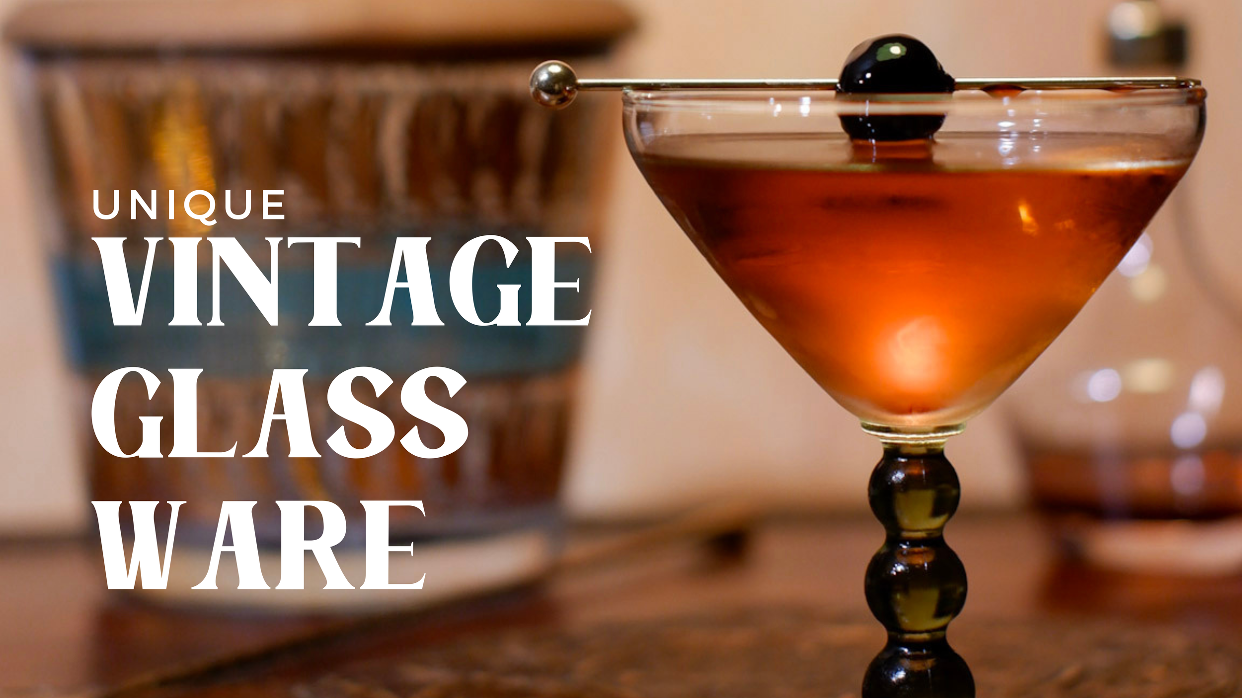 unique vintage glassware - green stem vintage martini glass with a manhattan