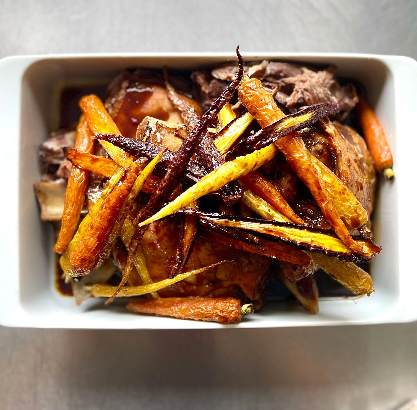 Mains - Slow braised lamb shoulder with roast root vegetable (serves 8)