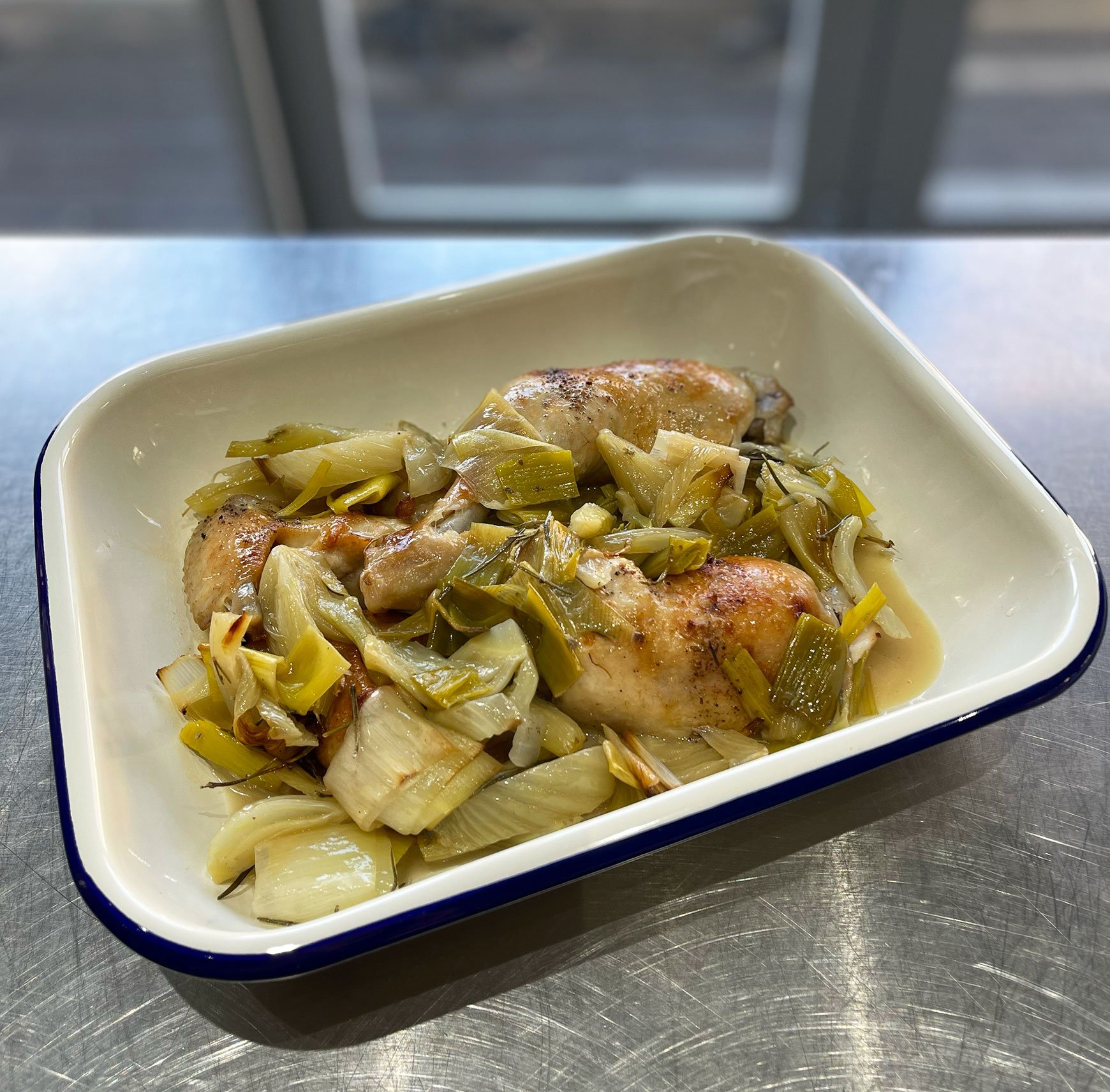 Mains - Braised chicken fennel and leek and seasonal greens (serves 2)