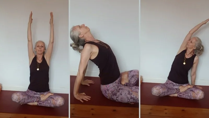 Katja Patel practising three postures to open the breathing spaces.