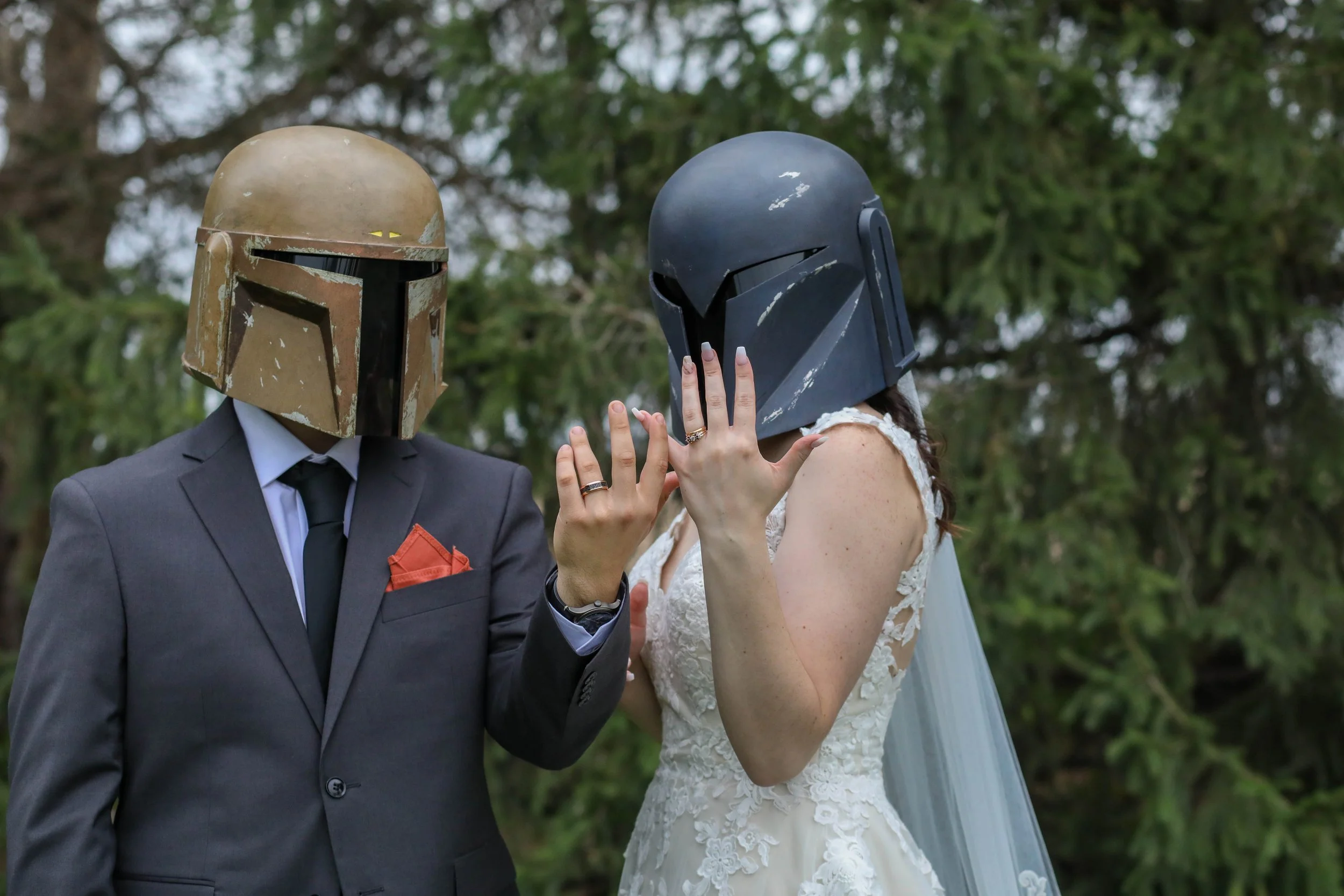 Iowa Wedding Photographer Three Sister Barn Dallas Center Iowa Star Wars Wedding Mandalorian Helmet