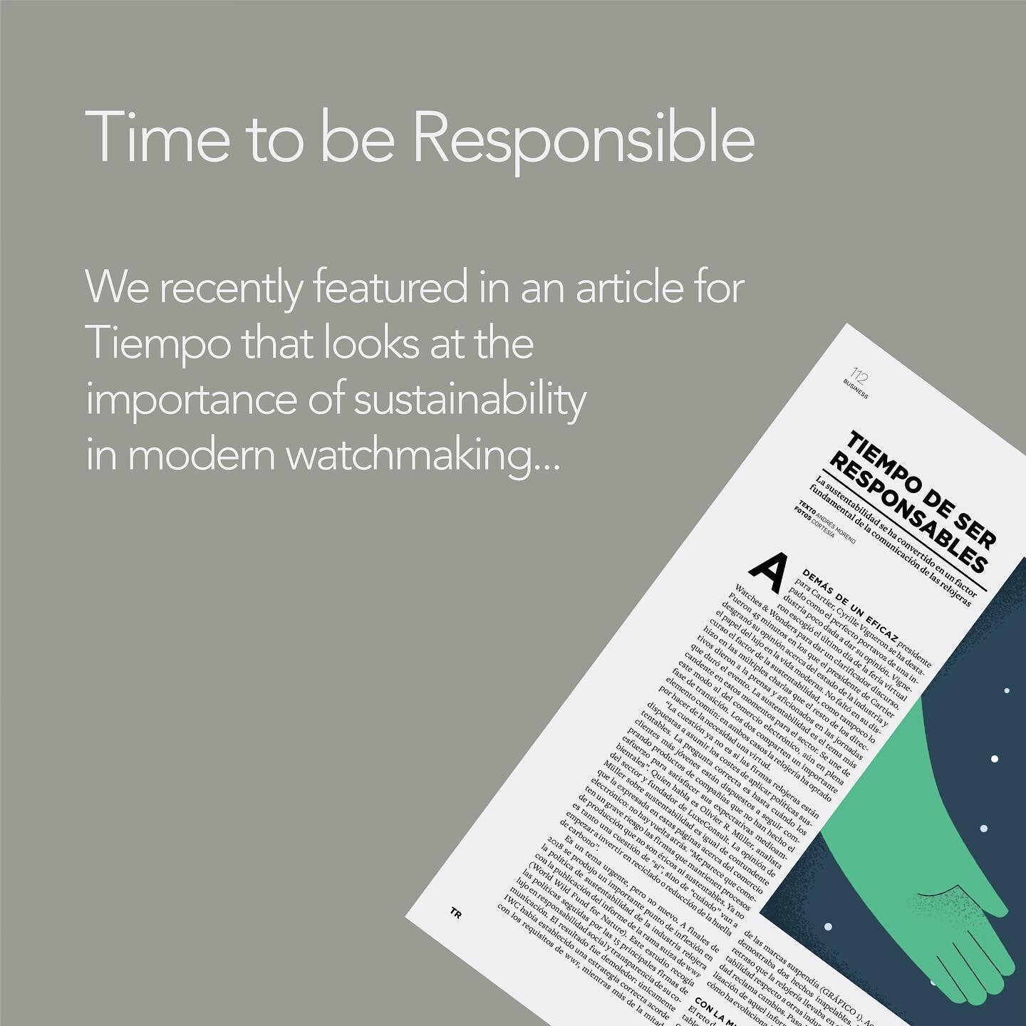 A big thank you to Andr&eacute;s Moreno for featuring Oliver M&uuml;ller in a recent article for @tiempoderelojes titled &lsquo;Time to be Responsible&rsquo;, looking at the importance of sustainability in modern watchmaking. In the article, Oliver s