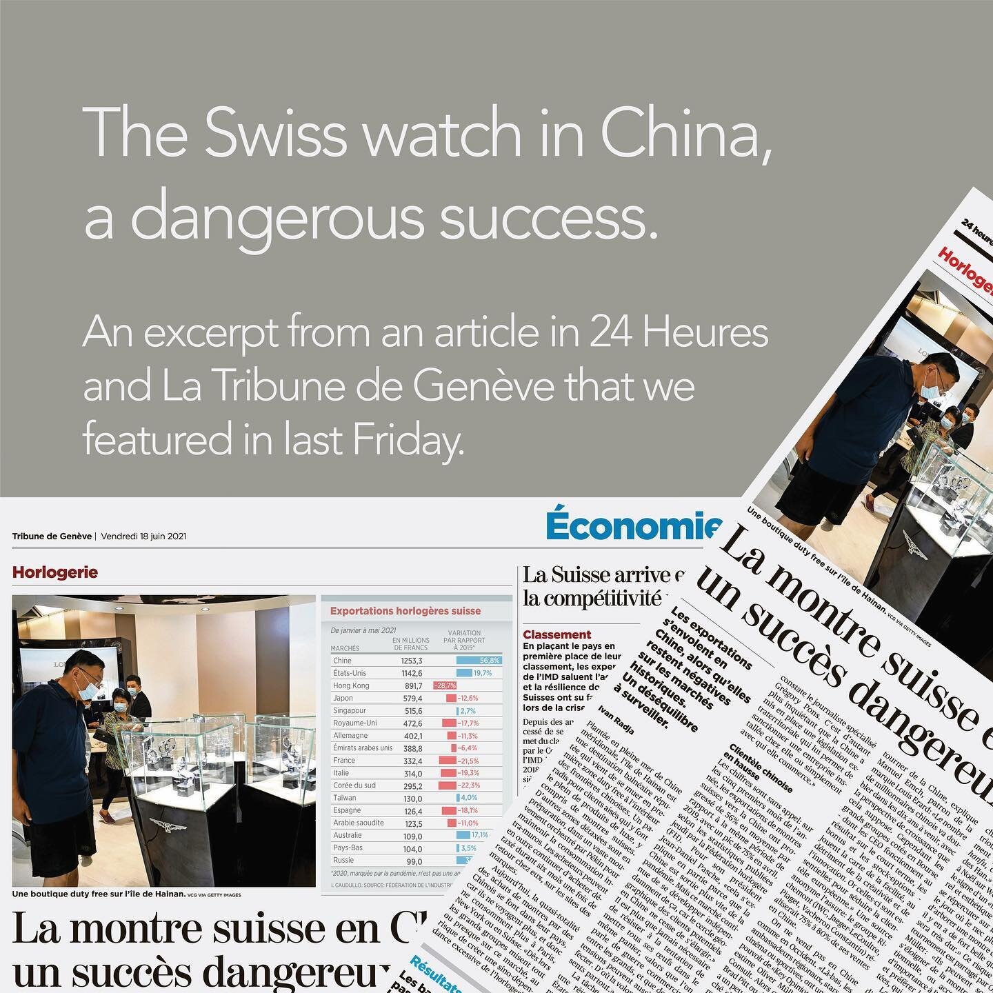 Ending the week with an excerpt from an article from @24heures.ch , and @tdgch, that we featured in last Friday:

The Swiss watch in China, a dangerous success.
&nbsp;
&lsquo;Selling in China is not the same as in the West. &quot;There, regional amba