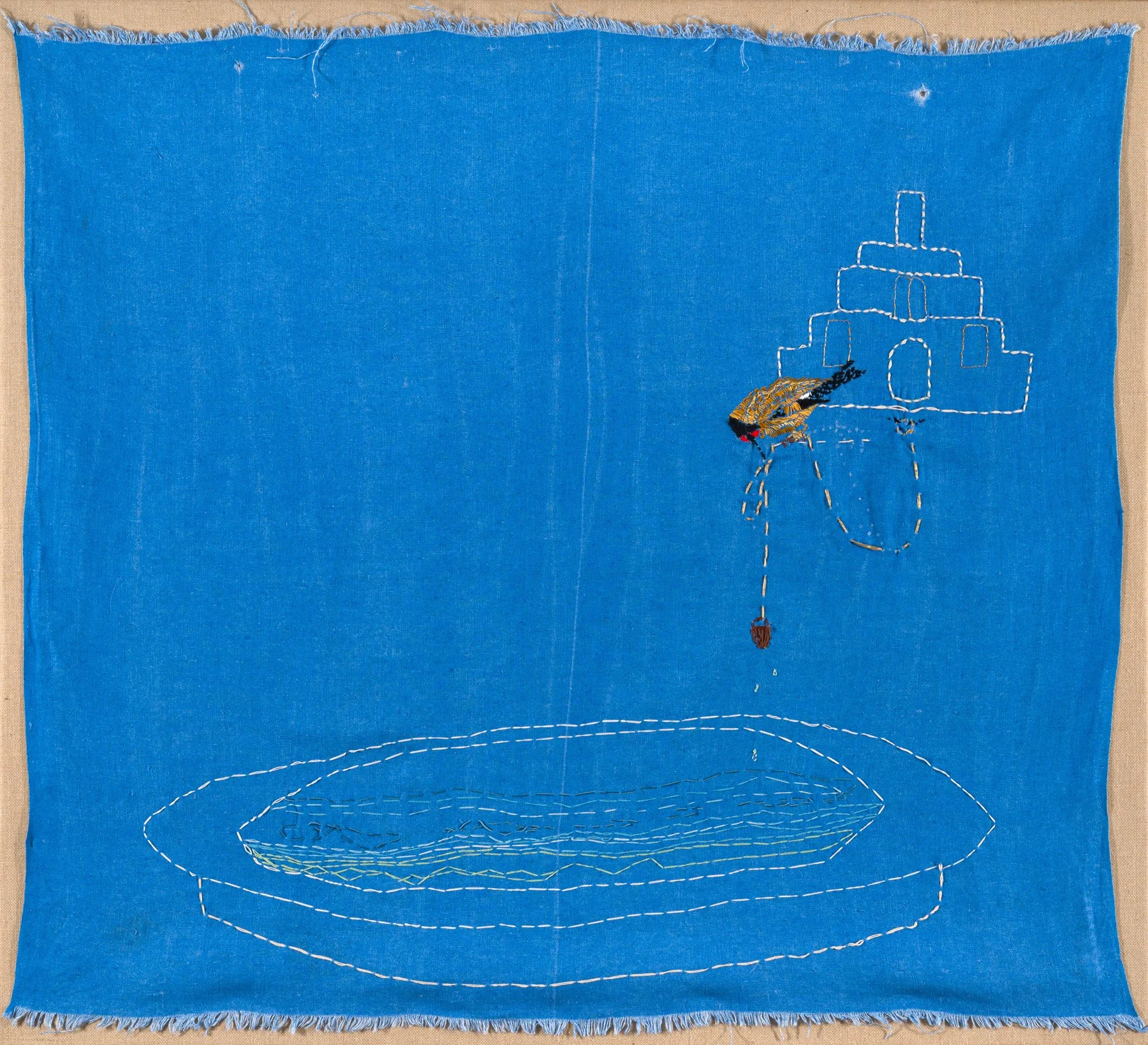 The Goldfinch, 2025, Twine, gold thread, and cotton thread on cotton, 137x124 cm