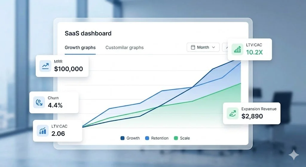software as a service dashboard growing due to revenue retention