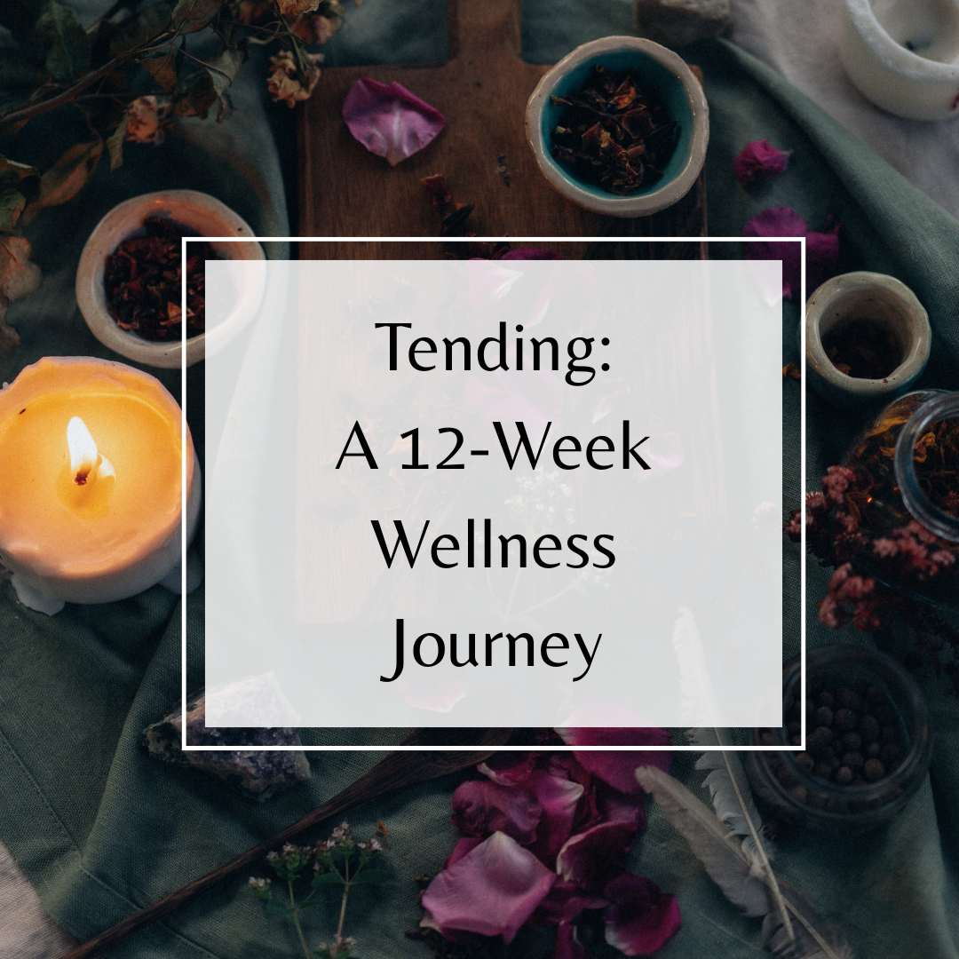 Title box for tending with images of flowers and candle in background