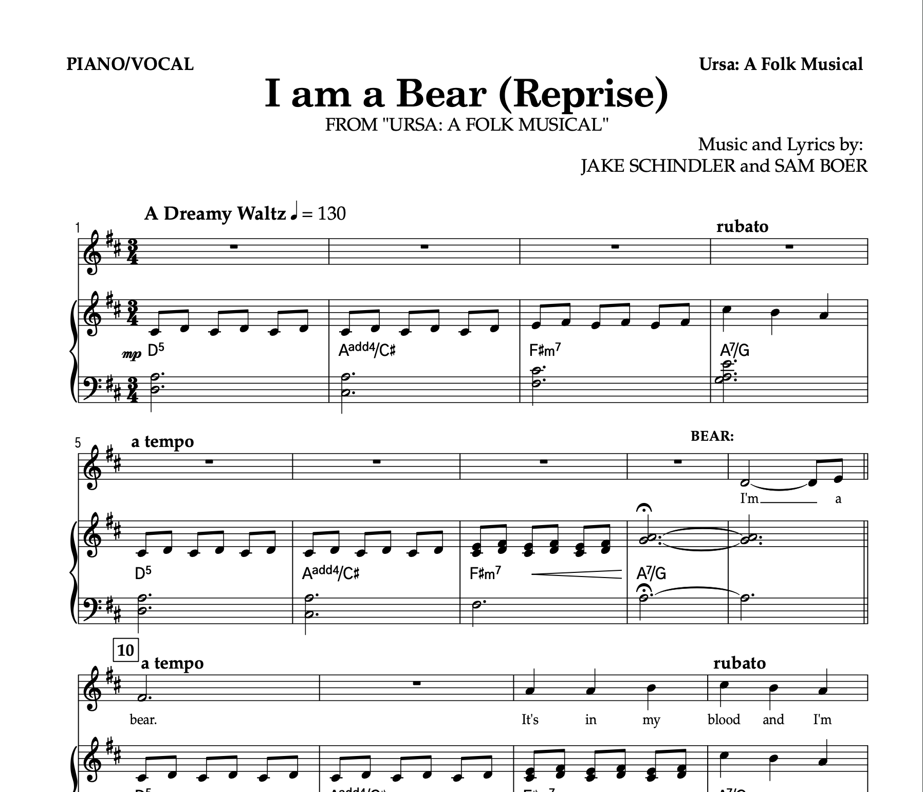 I am a Bear (Reprise) - Sheet Music