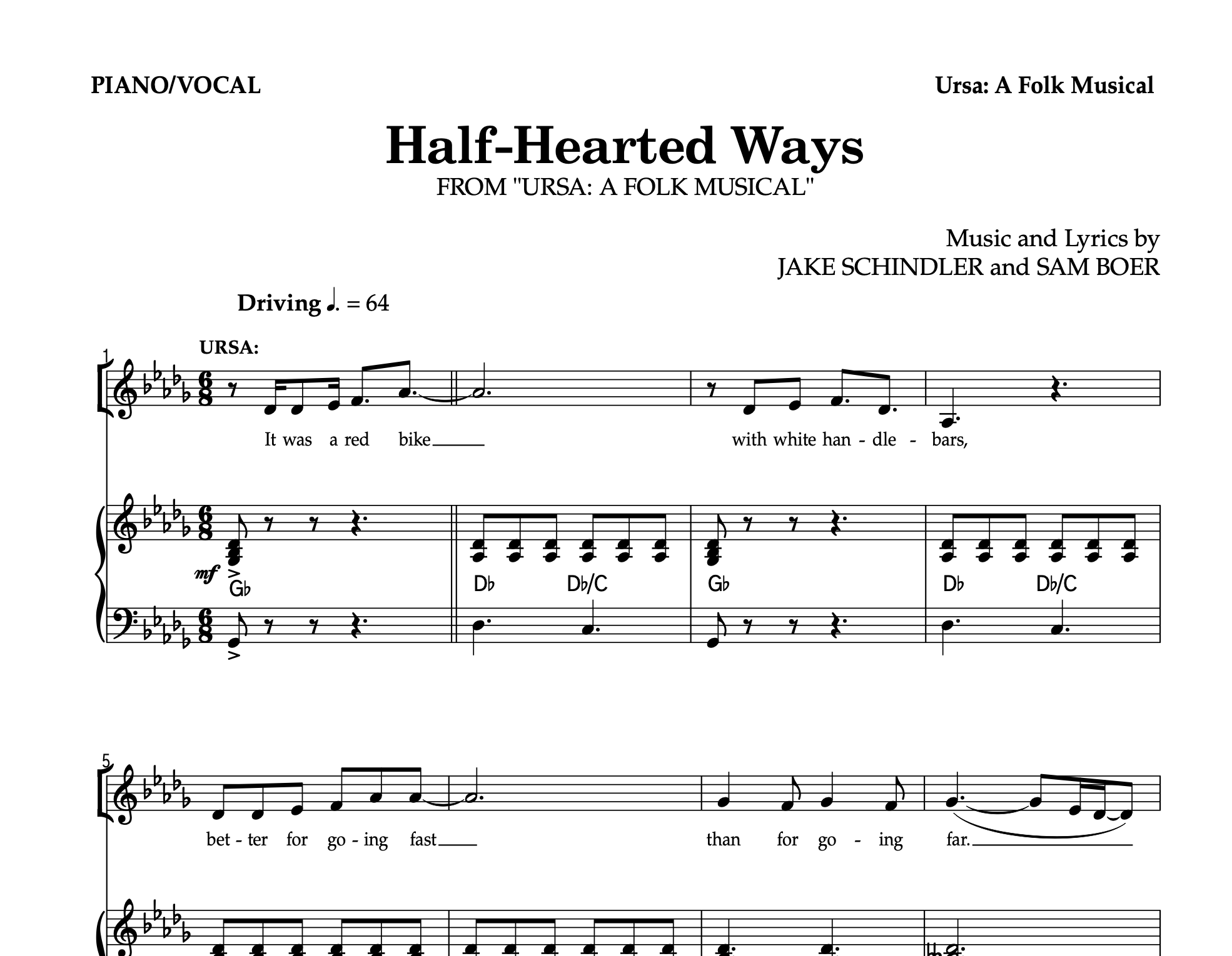 Ursa - Sheet Music Package (5 songs)
