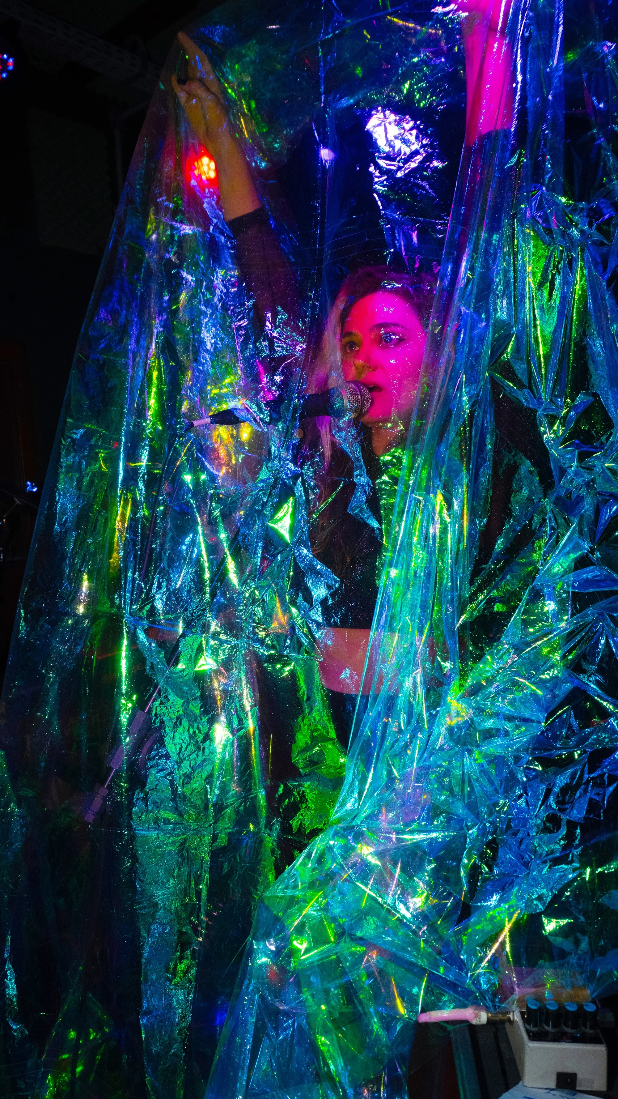 female performer with hologram effects