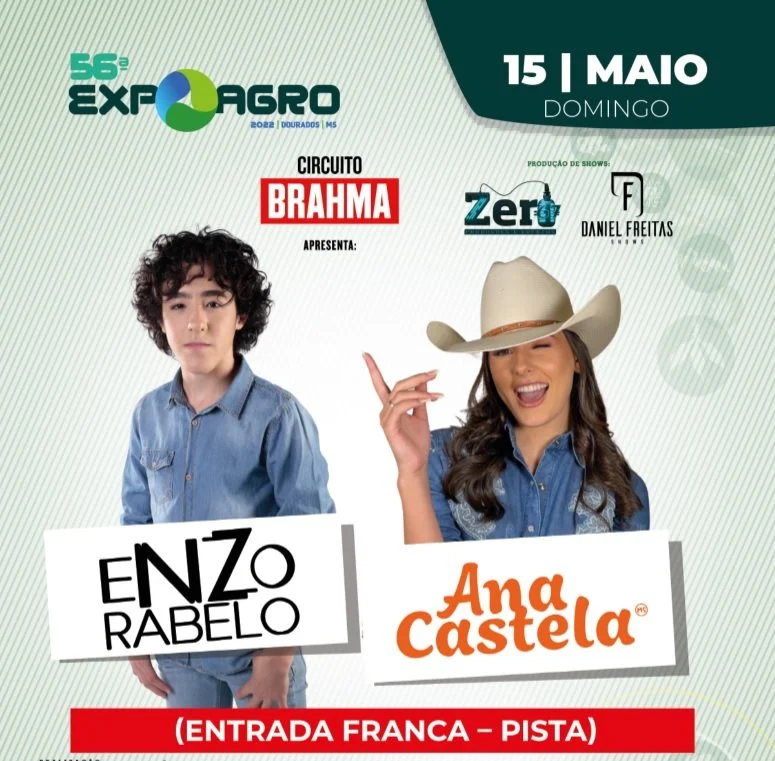 Show de Enzo Rabelo e Ana Castela terá entrada gratuita neste domingo na Expoagro