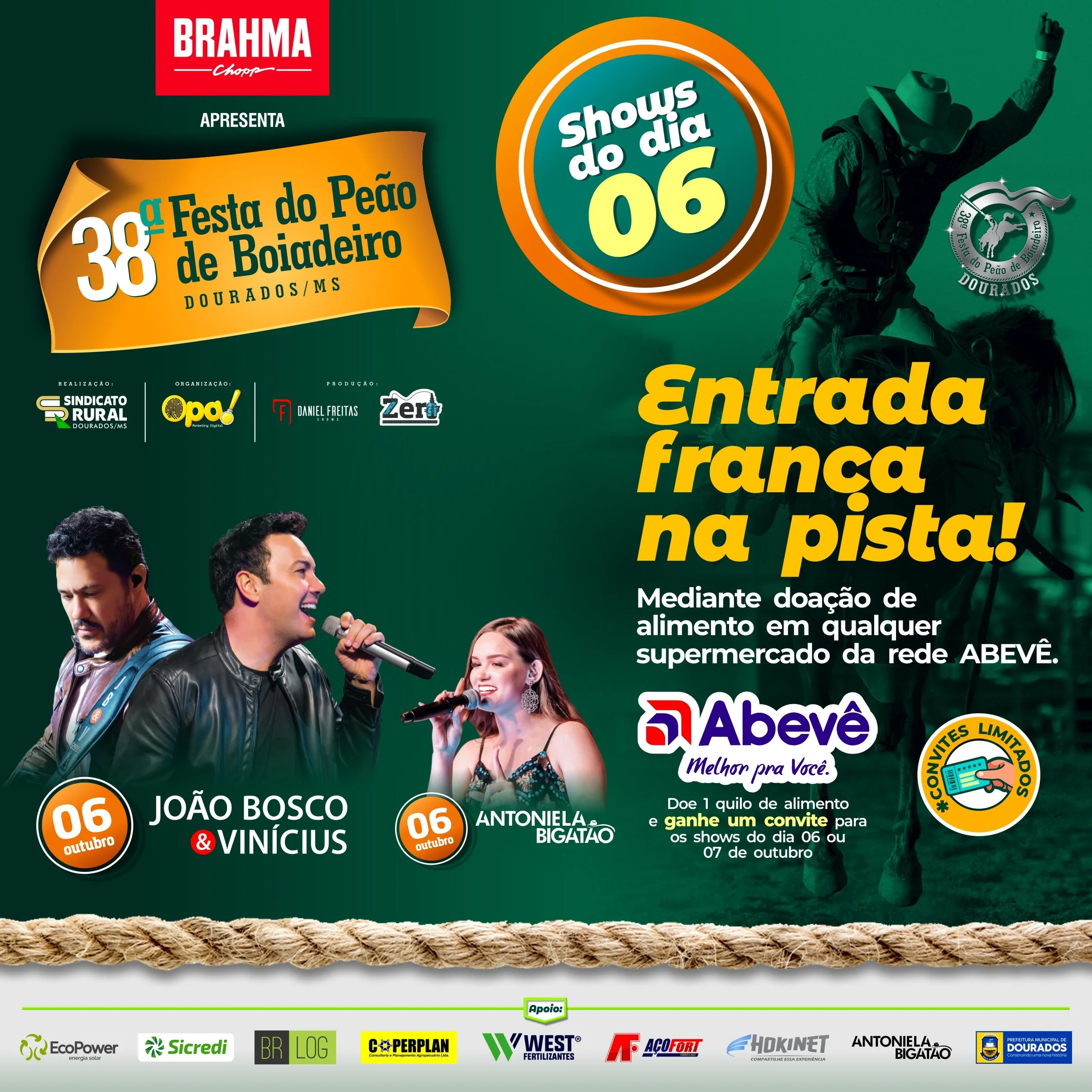 João Bosco&amp;Vinícius e Antoniela Bigatão são as atrações do dia 6 no Rodeio