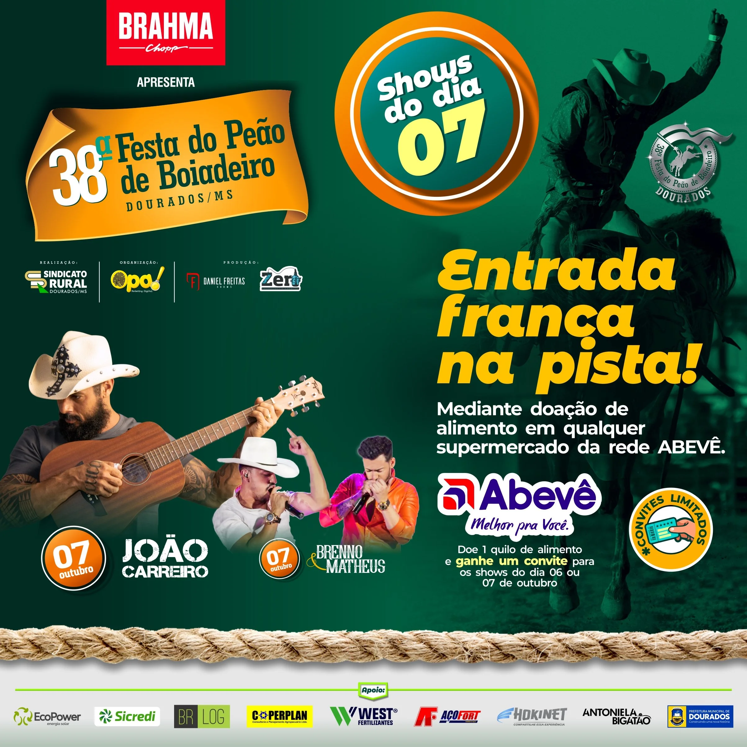 João Carreiro e Brenno&amp;Matheus são as atrações do dia 7 no Rodeio de Dourados