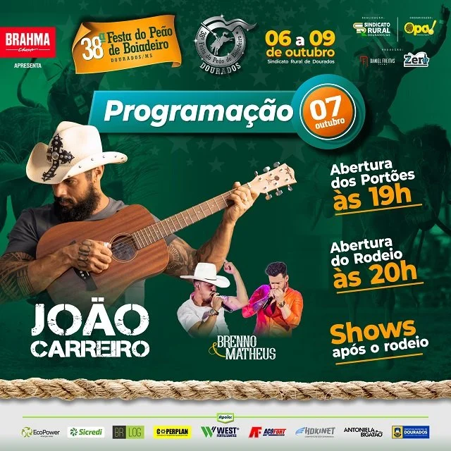 João Carreiro e Brenno&amp;Matheus são as atrações desta sexta após o rodeio